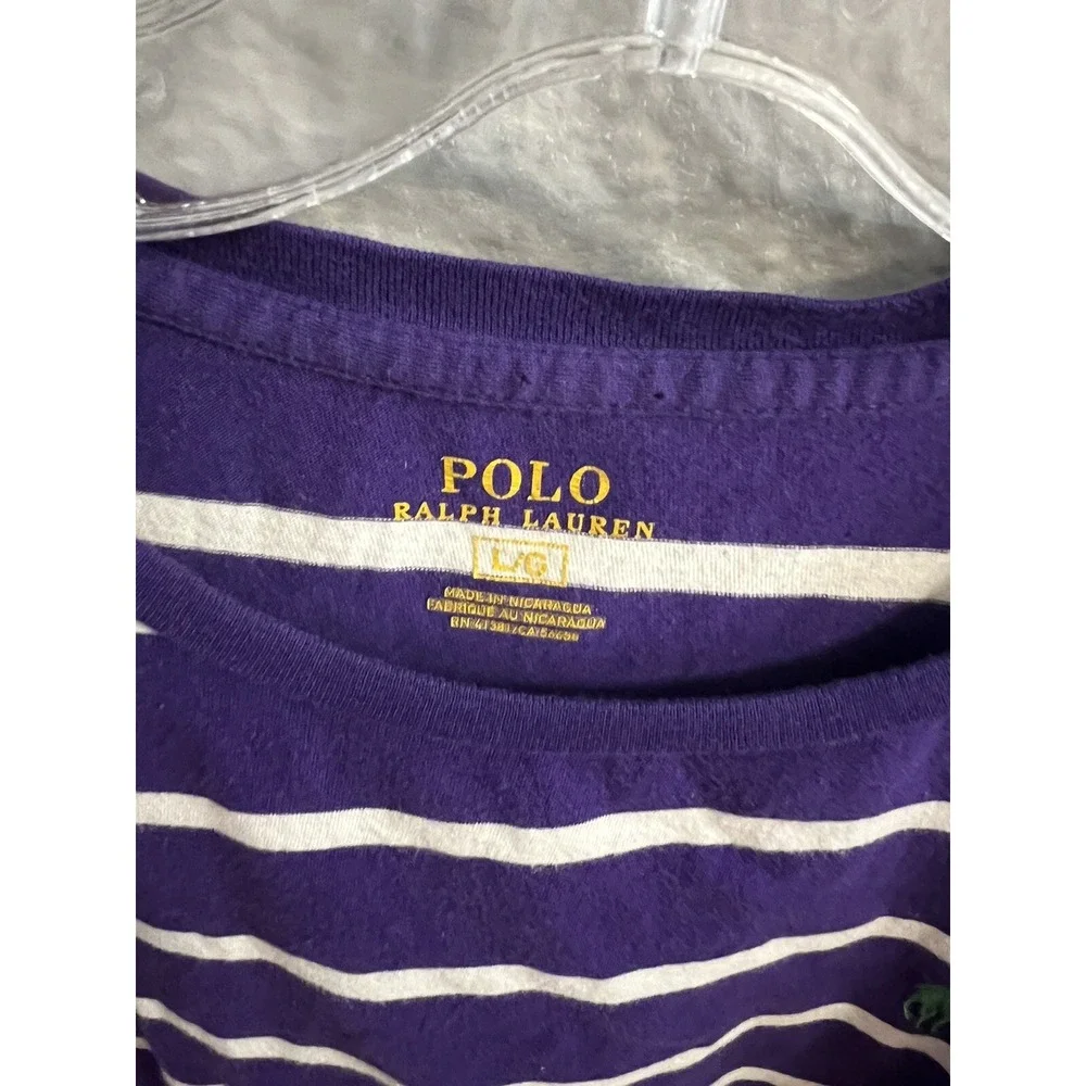 Boys Polo‎ Ralph Lauren Short sleeve size Large Purple White Striped